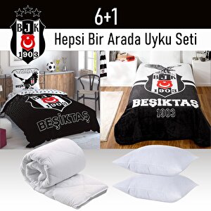 Beşiktaş Lisanslı 6 Parça Uyku Seti Yastık Hediyeli - Tek Kişilik Beşiktaş Uyku Seti