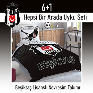 Beşiktaş Lisanslı 6 Parça Uyku Seti Yastık Hediyeli - Tek Kişilik Beşiktaş Uyku Seti