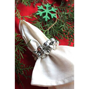 6'lı Gümüş Dekoratif Metal Zil Boncuklu Peçete Yüzüğü