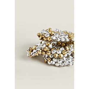 Golden Silver Zil Boncuk Peçete Yüzüğü - Metal Peçete Yüzüğü - 6 Adet