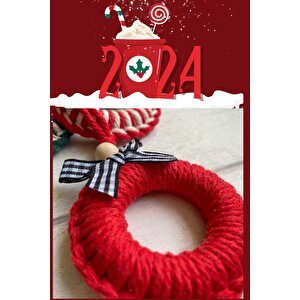 5 Adet Kırmızı Handmade Renkli Yılbaşı Ağaç Süsü - Yılbaşı Süsü - Christmas Decor