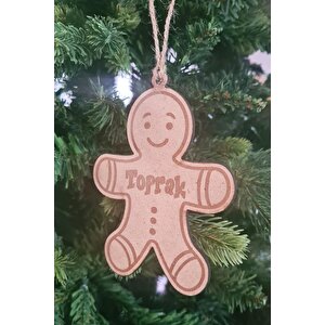 Ahşap İsme Özel Kurabiye Adam Gingerbread Şekilli Yılbaşı Ağaç Süsü