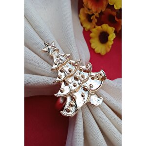 6 Adet Metal Star Yeşil Çam Ağacı Peçete Halkası - Napkin Ring