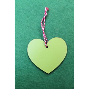 6 Adet Yeşil Dekoratif Ahşap Kırmızı Beyaz İpli Kalp Ağaç Süsü - Yılbaşı Dekor