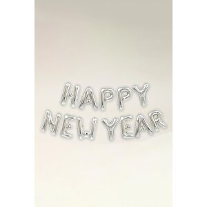 Happy New Year Balon Seti Gümüş Yılbaşı Balonları 40cm Harfler