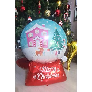 Kar Küresi Şeklinde Merry Christmas Folyo Balon Yılbaşı Süsü