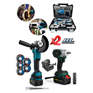 21v 2'li Akülü Somun Sıkma Sökme Taşlama Makinesi X2 Akülü Kömürsüz Motor Çantalı Set