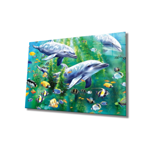 Yunus Balığı Cam Tablo , Dolphin 36x23 cm