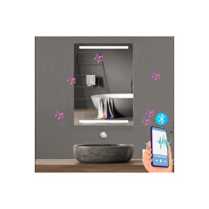 50x70(h) Cm Bluetoothlu Buğu Çözücülü Dokunmatik Işıklı Kumlamalı Banyo Aynası