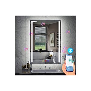 60x80(h) Cm Bluetoothlu Buğu Çözücülü Dokunmatik Işıklı Kumlamalı Banyo Aynası