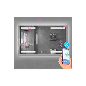 80x100(h) Cm Bluetoothlu Buğu Çözücülü Dokunmatik Işıklı Kumlamalı Banyo Aynası