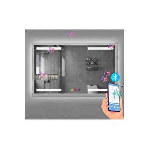 80x120(h) Cm Bluetoothlu Buğu Çözücülü Dokunmatik Işıklı Kumlamalı Banyo Aynası
