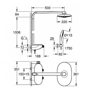 Rainshower System Smartcontrol 360 Duo Duvara Monte Termostatik Bataryalı Duş Sistemi (26250000)