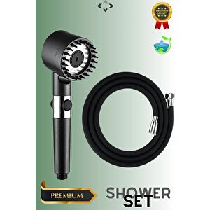 Black Shower Set Basınçlı Filtreli 3 Kademeli Turbo Duş Başlığı 150 Cm Duş Hortumu Kendinde