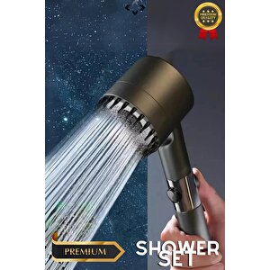 Black Shower Set Basınçlı Filtreli 3 Kademeli Turbo Duş Başlığı 150 Cm Duş Hortumu Kendinde