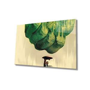 Yeşil İllüstrasyon Cam Tablo Green Illustration 36x23 cm