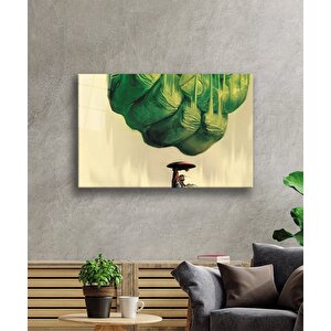 Yeşil İllüstrasyon Cam Tablo Green Illustration 36x23 cm