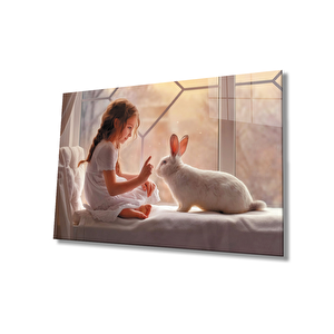 Çocuk Ve Tavşan Cam Tablo 50x70 cm