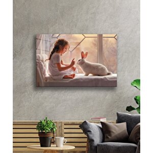 Çocuk Ve Tavşan Cam Tablo 36x23 cm