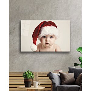 Noel Şapkalı Bebek Cam Tablo 50x70 cm