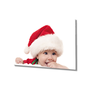 Kırmızı Noel Şapkalı Bebek Cam Tablo 50x70 cm