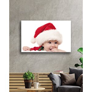 Kırmızı Noel Şapkalı Bebek Cam Tablo 50x70 cm