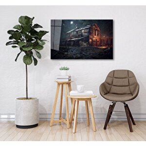 Eski Ahşap Ev Cam Tablo 110x70 cm