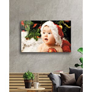 Noel Şapkalı Bebek Cam Tablo 50x70 cm