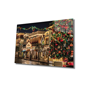 Noel Sokağı Cam Tablo Christmis Streets 90x60 cm
