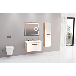 Olimpia 80 Cm Banyo Dolabi  Led Mercek Aynali Dorado / Beyaz - Boy Dolap Dahi̇l