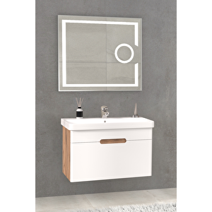 Olimpia 80 Cm Banyo Dolabi  Led Mercek Aynali Dorado / Beyaz  - Boy Dolap Hari̇ç