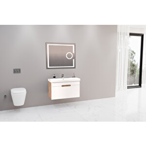Olimpia 80 Cm Banyo Dolabi  Led Mercek Aynali Dorado / Beyaz  - Boy Dolap Hari̇ç