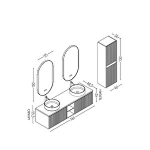 Almonde Double 160 Cm Antrasi̇t Lavabolu Banyo Dolabi  Antrasi̇t - Boy Dolap Dahi̇l