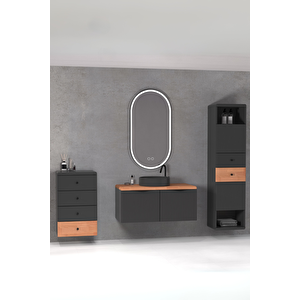 Belissimo 100 Cm Antrasi̇t Lavabolu Banyo Dolabi  Antrasi̇t /  Kayin - Yan Üni̇te Ve Boy Dolap Dahi̇l