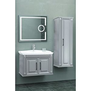 Mi̇lano 80 Cm Banyo Dolabi Led Mercek Aynali Gri̇ - Boy Dolap Hari̇ç