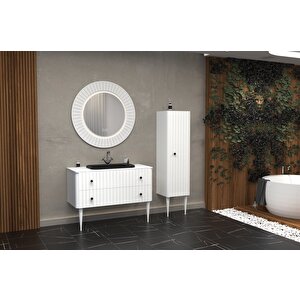 Solari̇s 120 Cm Si̇yah Lavabolu Banyo Dolabi  Beyaz Ayakli - Boy Dolap Dahi̇l