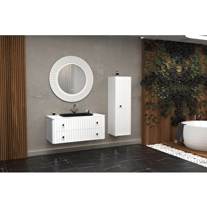 Solari̇s 120 Cm Si̇yah Lavabolu Banyo Dolabi  Beyaz Ayaksiz - Boy Dolap Dahi̇l