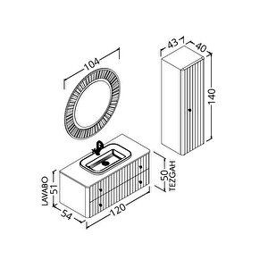 Solari̇s 120 Cm Si̇yah Lavabolu Banyo Dolabi  Beyaz Ayaksiz - Boy Dolap Dahi̇l