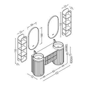 Lotus Duo 150 Cm Beyaz Lavabolu Banyo Dolabi  Vi̇zon - Raf Modül Dahi̇l