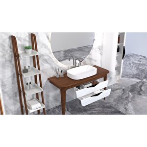Brezza 130 Cm Masi̇f Tezgah Beyaz Lavabolu Banyo Dolabi - Raf Ve Boy Dolap Modül Dahi̇l
