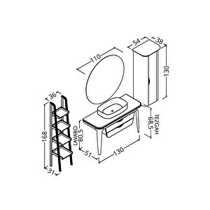 Brezza 130 Cm Masi̇f Tezgah Beyaz Lavabolu Banyo Dolabi - Raf Ve Boy Dolap Modül Dahi̇l