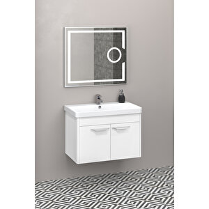 Mauna 80 Cm Banyo Dolabi Led Mercek Aynali Beyaz - Boy Dolap Hari̇ç