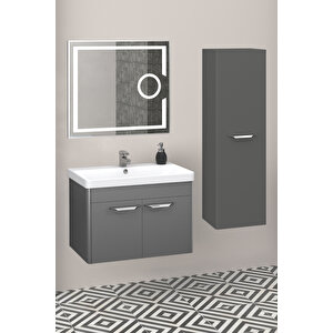 Mauna 80 Cm Banyo Dolabi Led Mercek Aynali Antrasi̇t - Boy Dolap Dahi̇l
