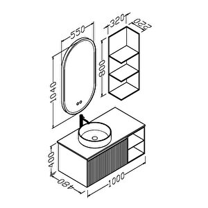 Almonde 100 Cm Beyaz Lavabolu Banyo Dolabi  Antrasi̇t Boy Dolap Hari̇ç