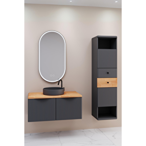 Belissimo 100 Cm Antrasi̇t Lavabolu Banyo Dolabi  Antrasi̇t /  Kayin  - Boy Dolap Dahi̇l