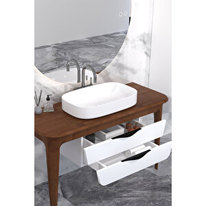 Brezza 130 Cm Masi̇f Tezgah Beyaz Lavabolu Banyo Dolabi - Boy Dolap Ve Raf Modül Hari̇ç