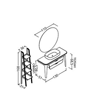Brezza 130 Cm Masi̇f Tezgah Beyaz Lavabolu Banyo Dolabi - Raf Modül Dahi̇l