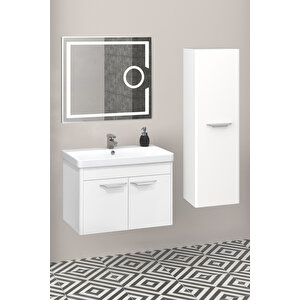 Mauna 80 Cm Banyo Dolabi Led Mercek Aynali Beyaz - Boy Dolap Dahi̇l