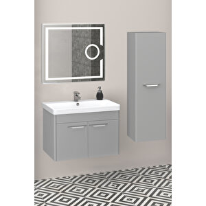 Mauna 80 Cm Banyo Dolabi Led Mercek Aynali Gri̇ - Boy Dolap Dahi̇l