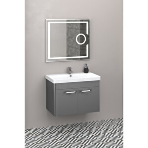 Mauna 80 Cm Banyo Dolabi Led Mercek Aynali Antrasi̇t - Boy Dolap Hari̇ç